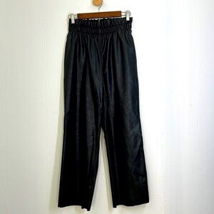 H&M - Black Pleather Wide Leg Paper Bag Pants With Pockets Size 6